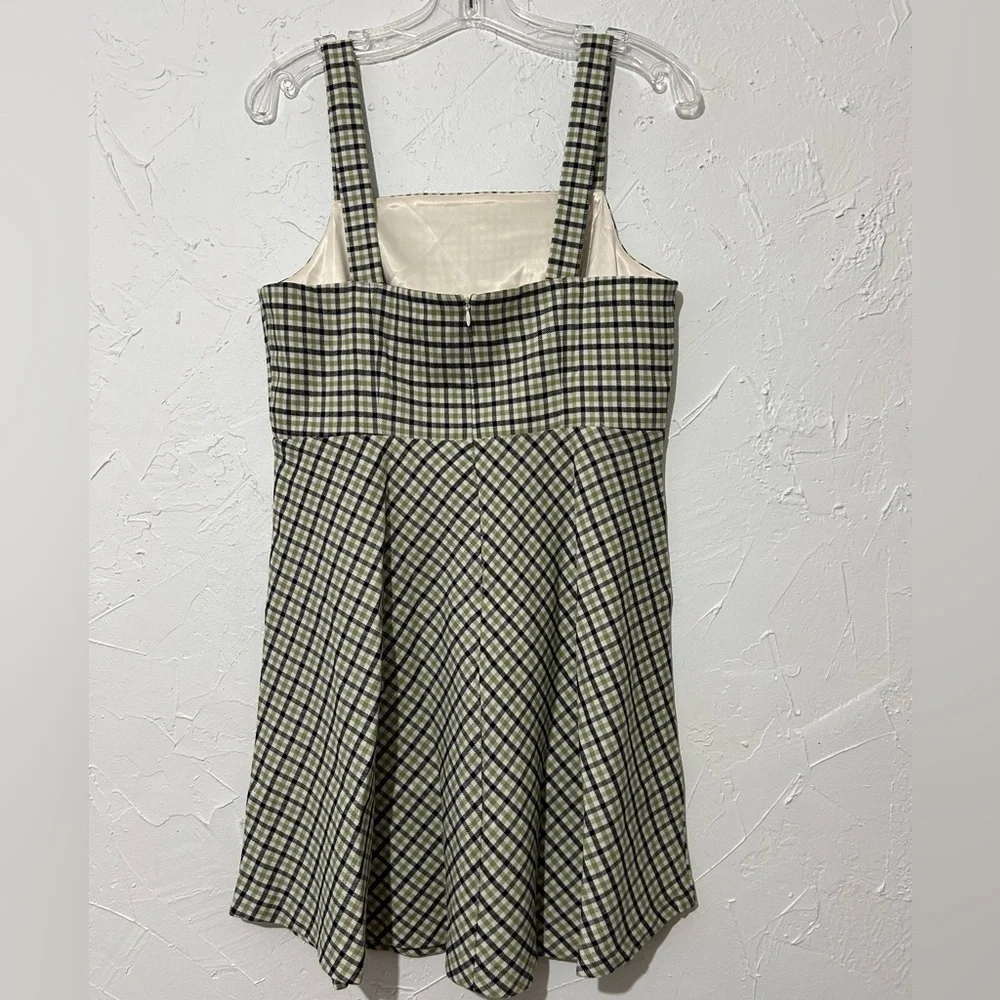 ModCloth Princess Highway Plaid Sleeveless Green Black Skater Dress Sz 8 Medium